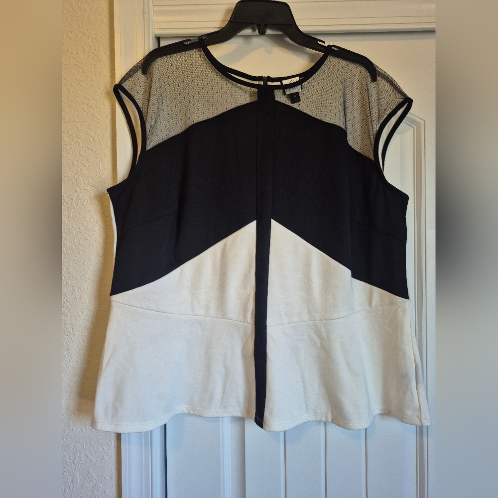 Worthington Black and White Asymmetrical Blouse